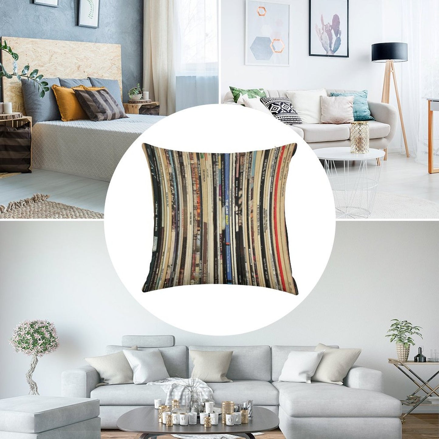 Classic Rock Vinyl Records Linen Throw Pillow Cover