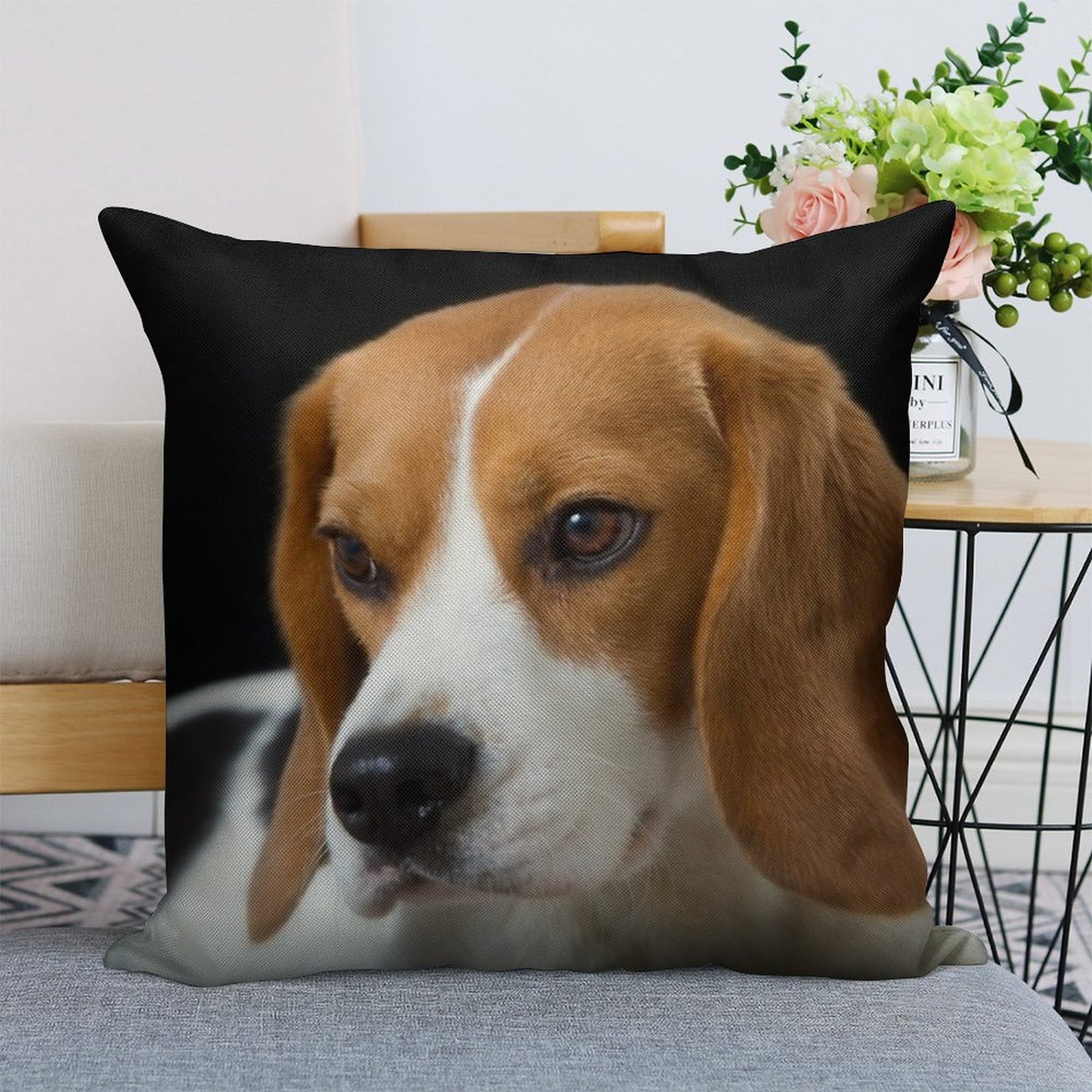 Beagle on The Black Linen Throw Pillow Cover