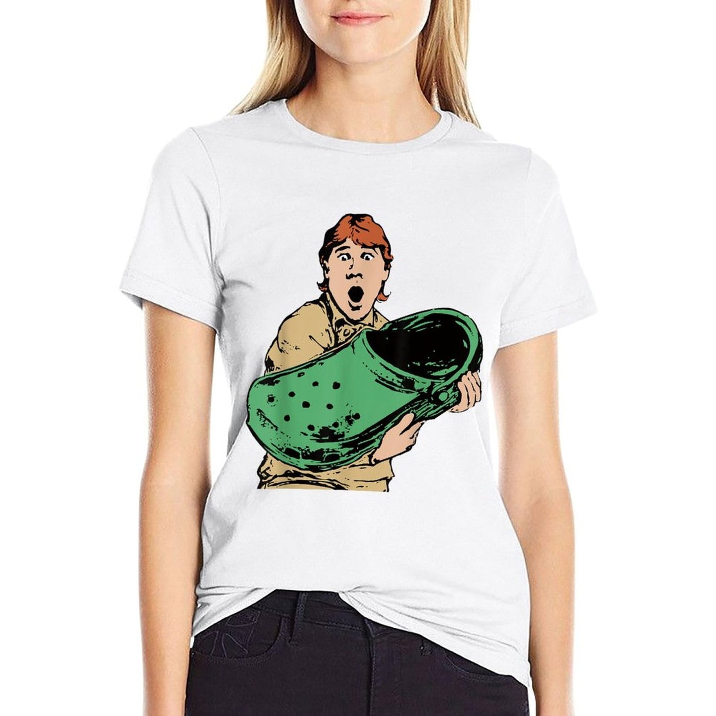 Crikey A Croc Funny Australian Crocodile Man Ribbed Collar T-Shirt