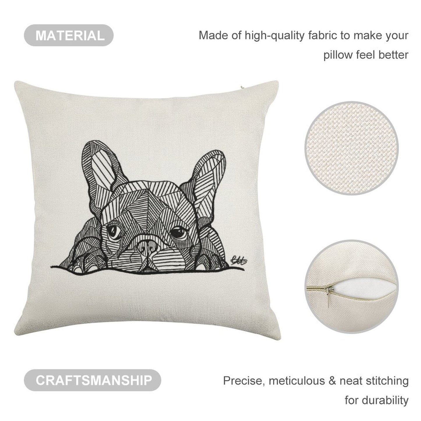 French Bulldog Puppy Linen Throw Pillow Cover