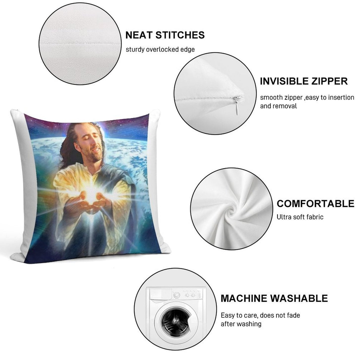 Jesus Cage Soft Skin-Friendly Throw Pillow