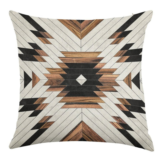 Urban Tribal Pattern No.5 - Aztec - Concrete And Wood Linen Throw Pillow Cover