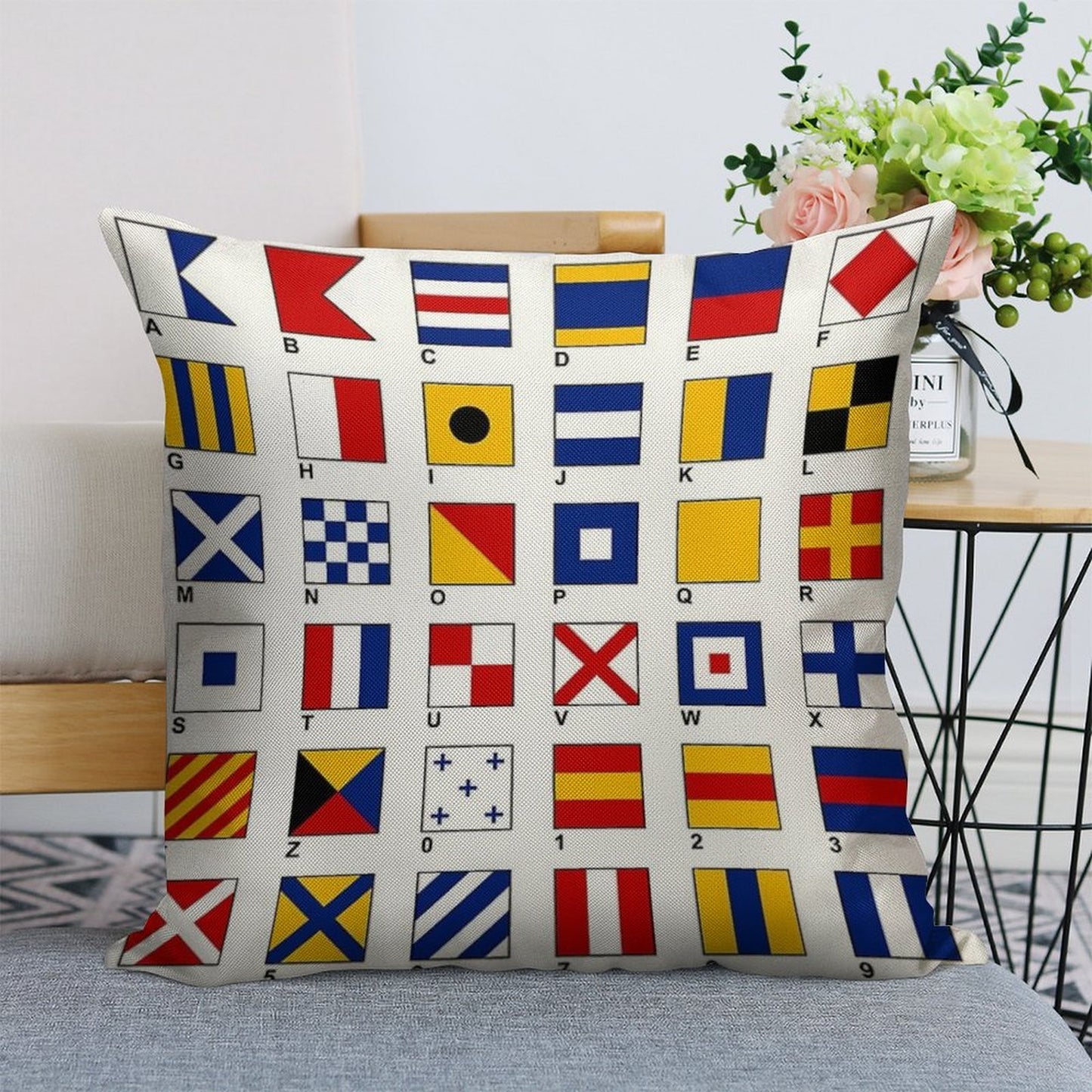 Nautical Flags Linen Throw Pillow Cover