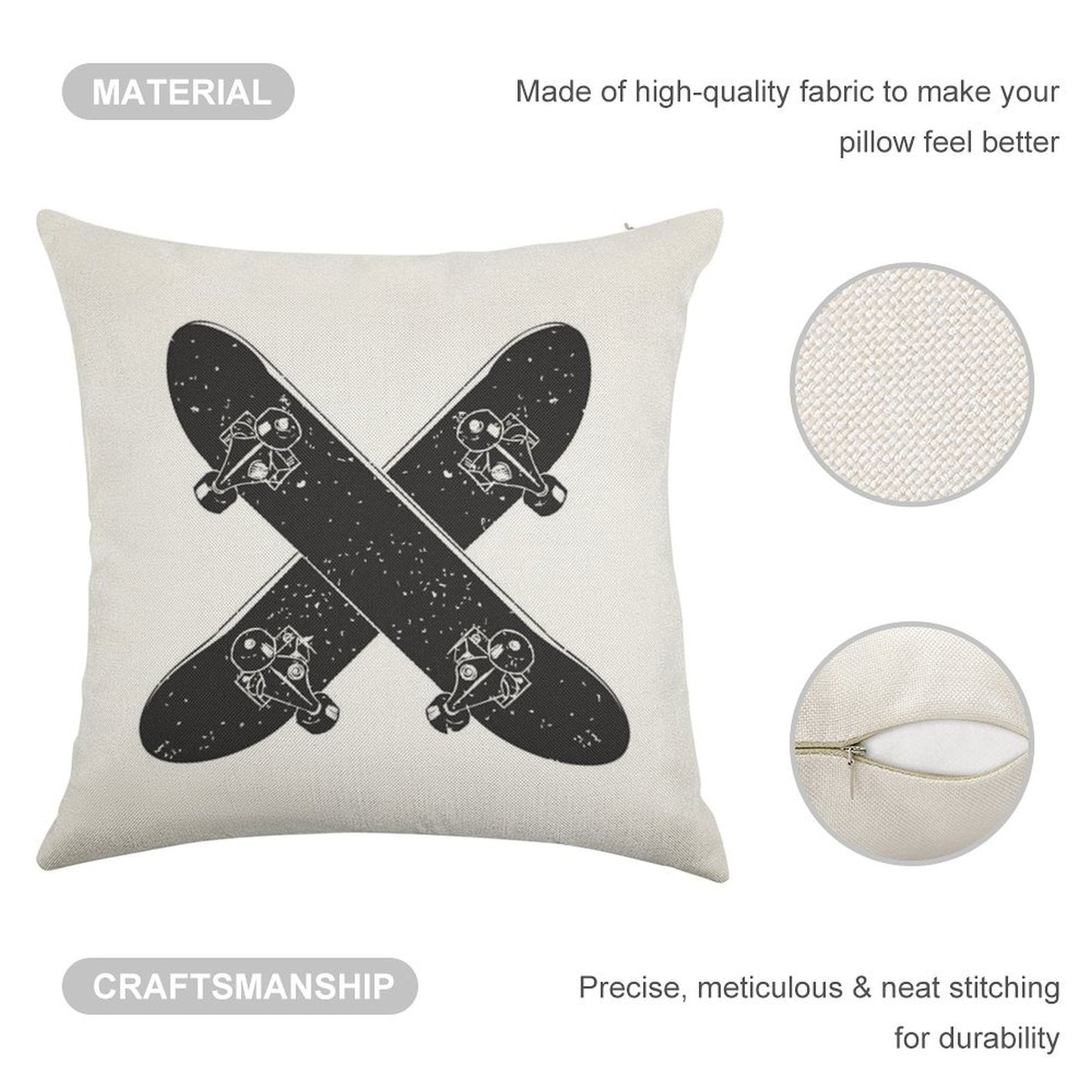 Skateboard X Linen Throw Pillow Cover