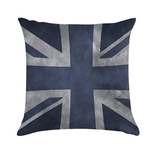 Blue Distressed Union Jack Soft Hidden Zipper Throw Pillow