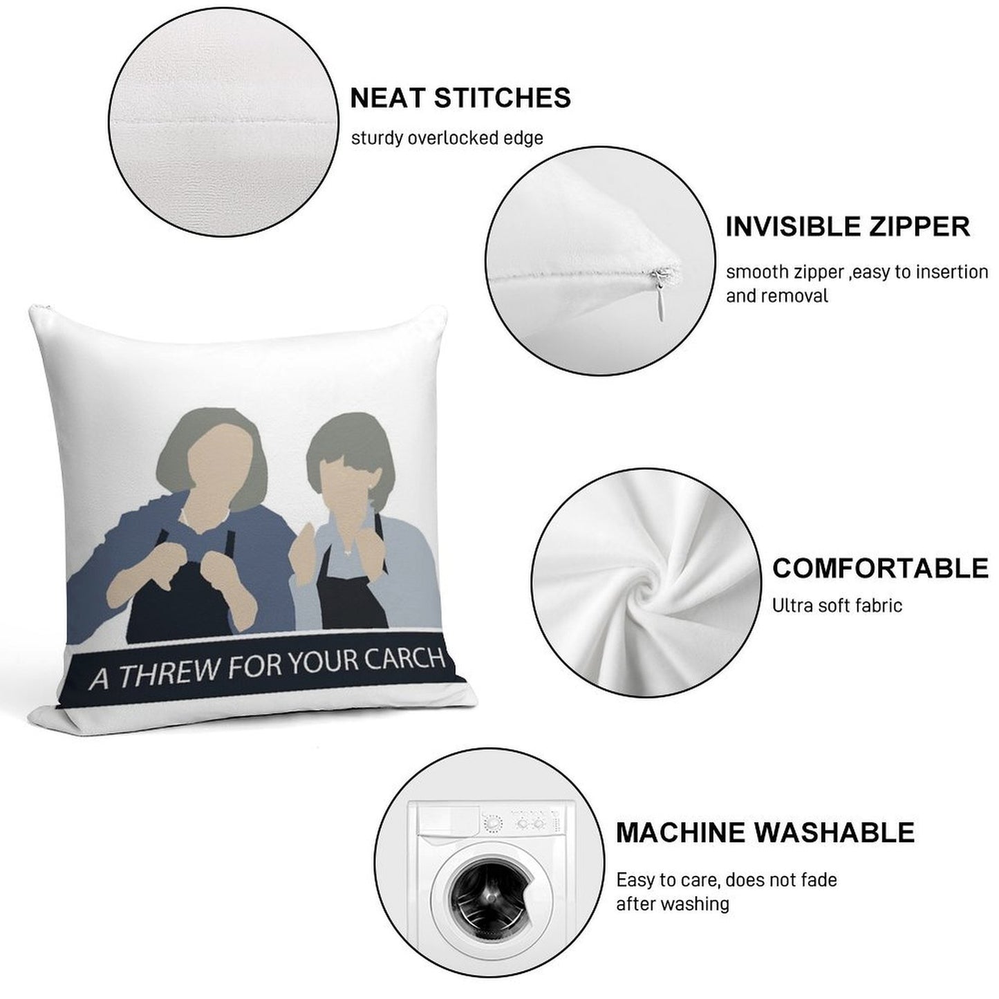 Prude And Trude - Kath And Kim Soft Shrink-Resistant Throw Pillow