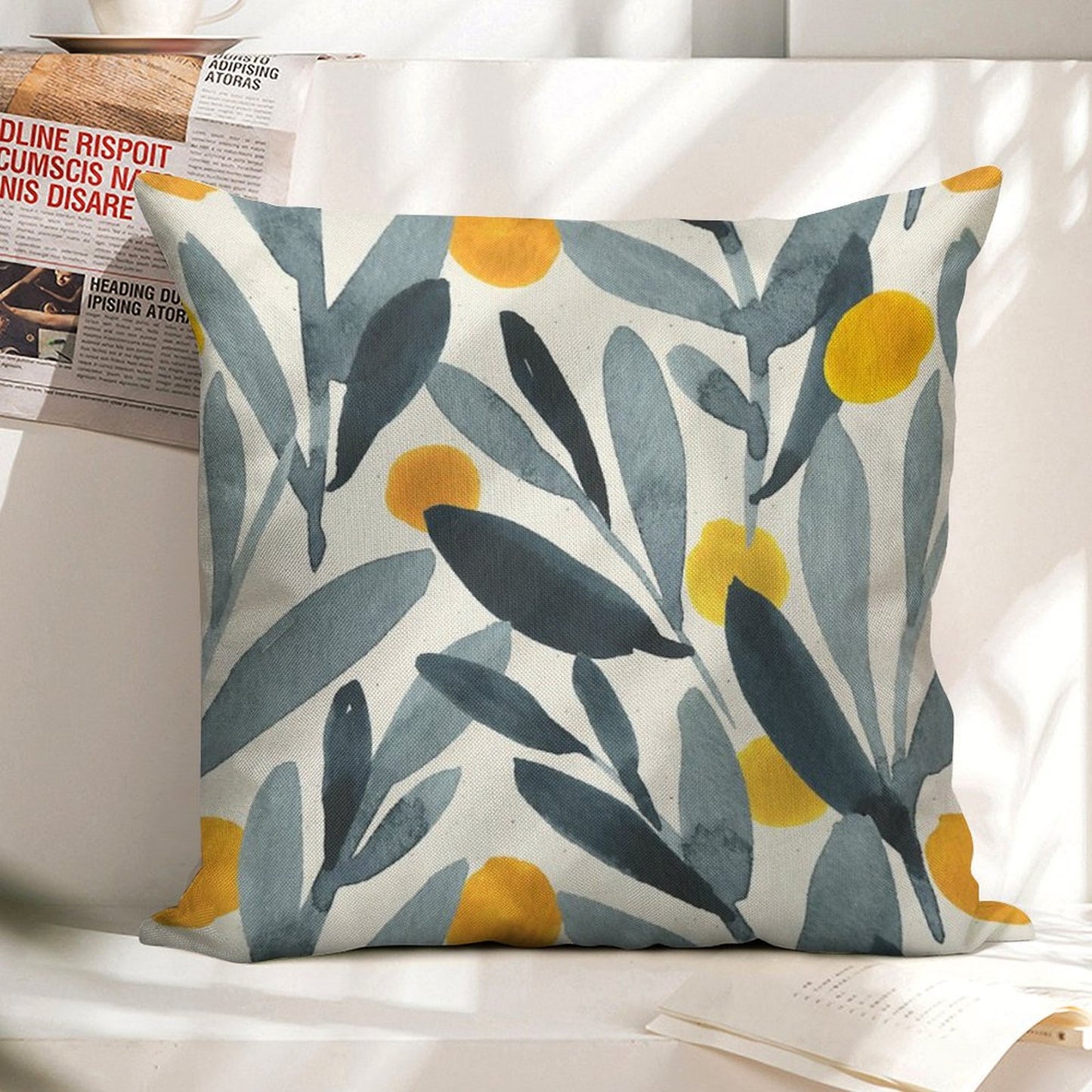 Indigo Mustard Linen Throw Pillow Cover