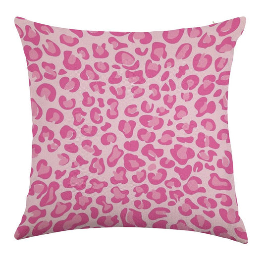 Pink Leopard Print Linen Throw Pillow Cover