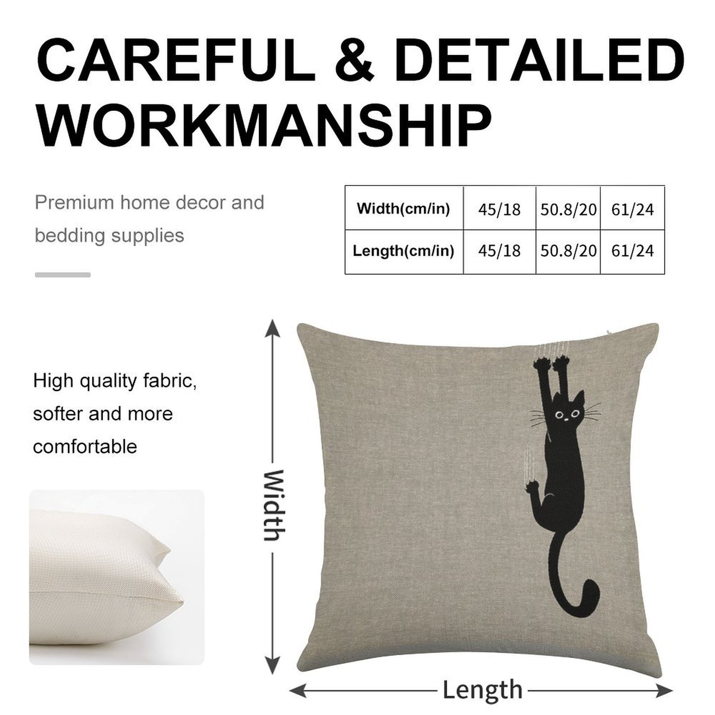 Black Cat Holding On Linen Throw Pillow Cover