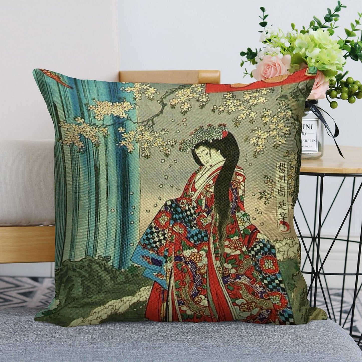 Japanese Classic Geisha Lady - Japan Art Linen Throw Pillow Cover