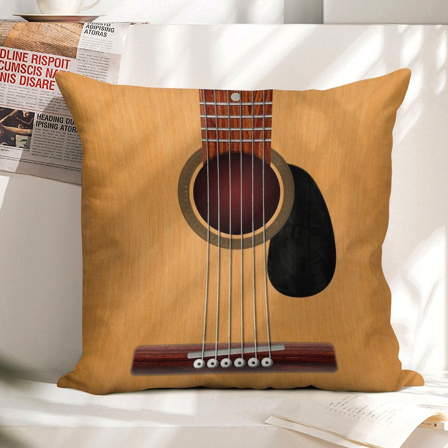 Acoustic Guitar Linen Throw Pillow Cover
