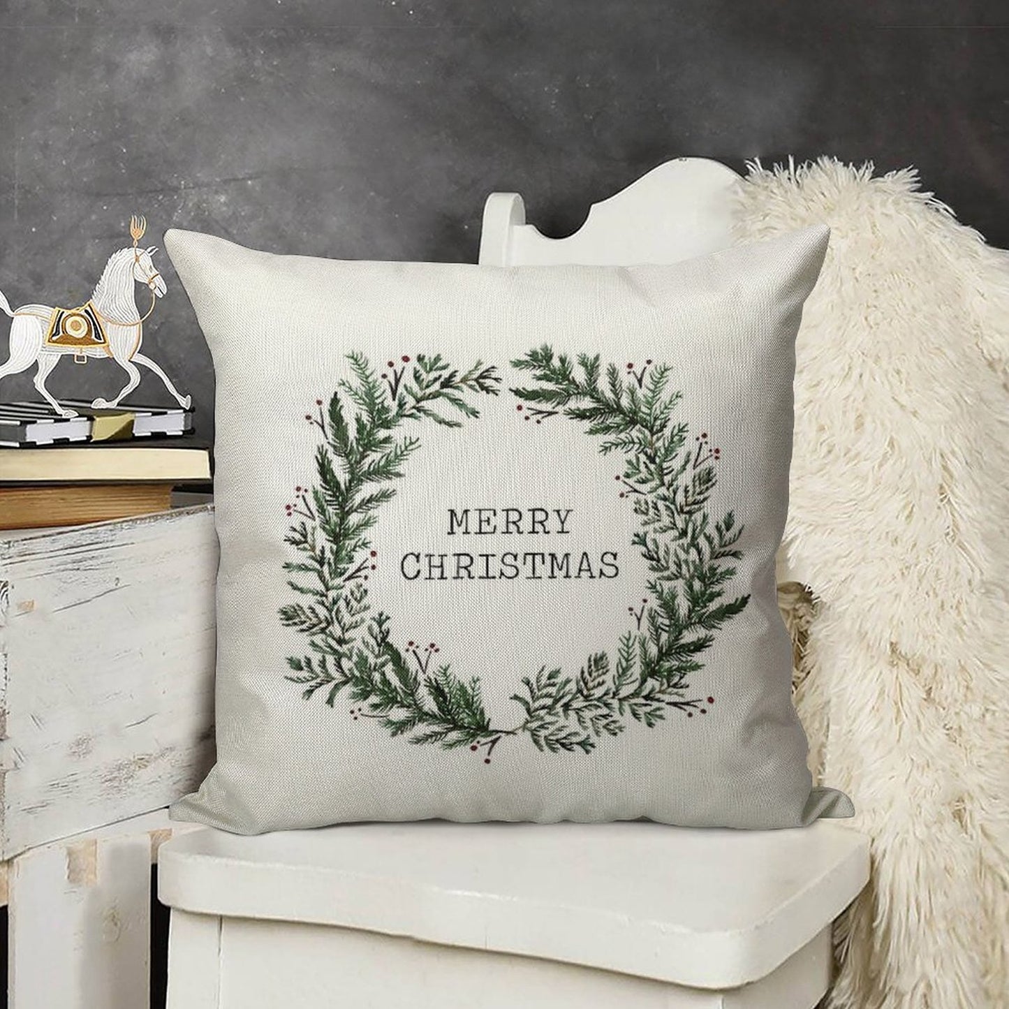 Simple Merry Christmas Linen Throw Pillow Cover
