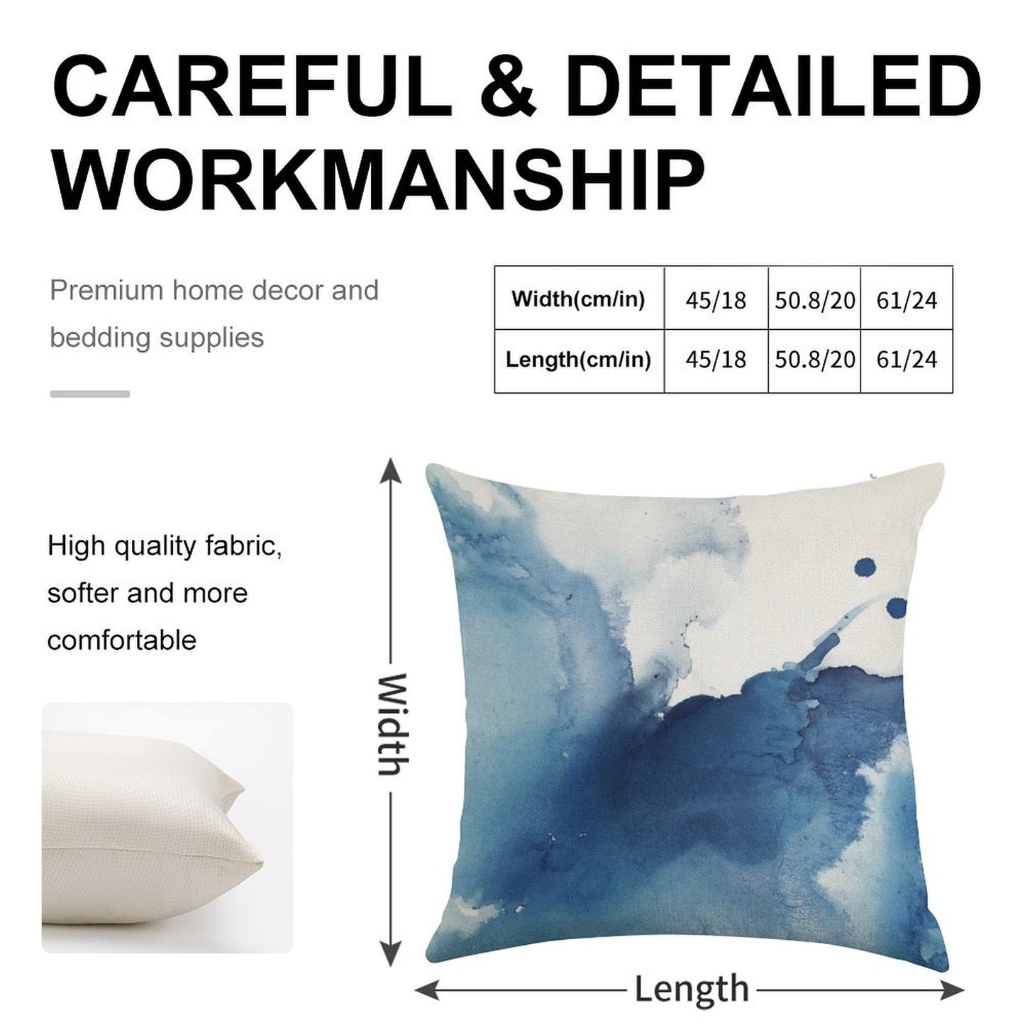 Indigo Blue Sea, Abstract Ink Painting Linen Throw Pillow Cover
