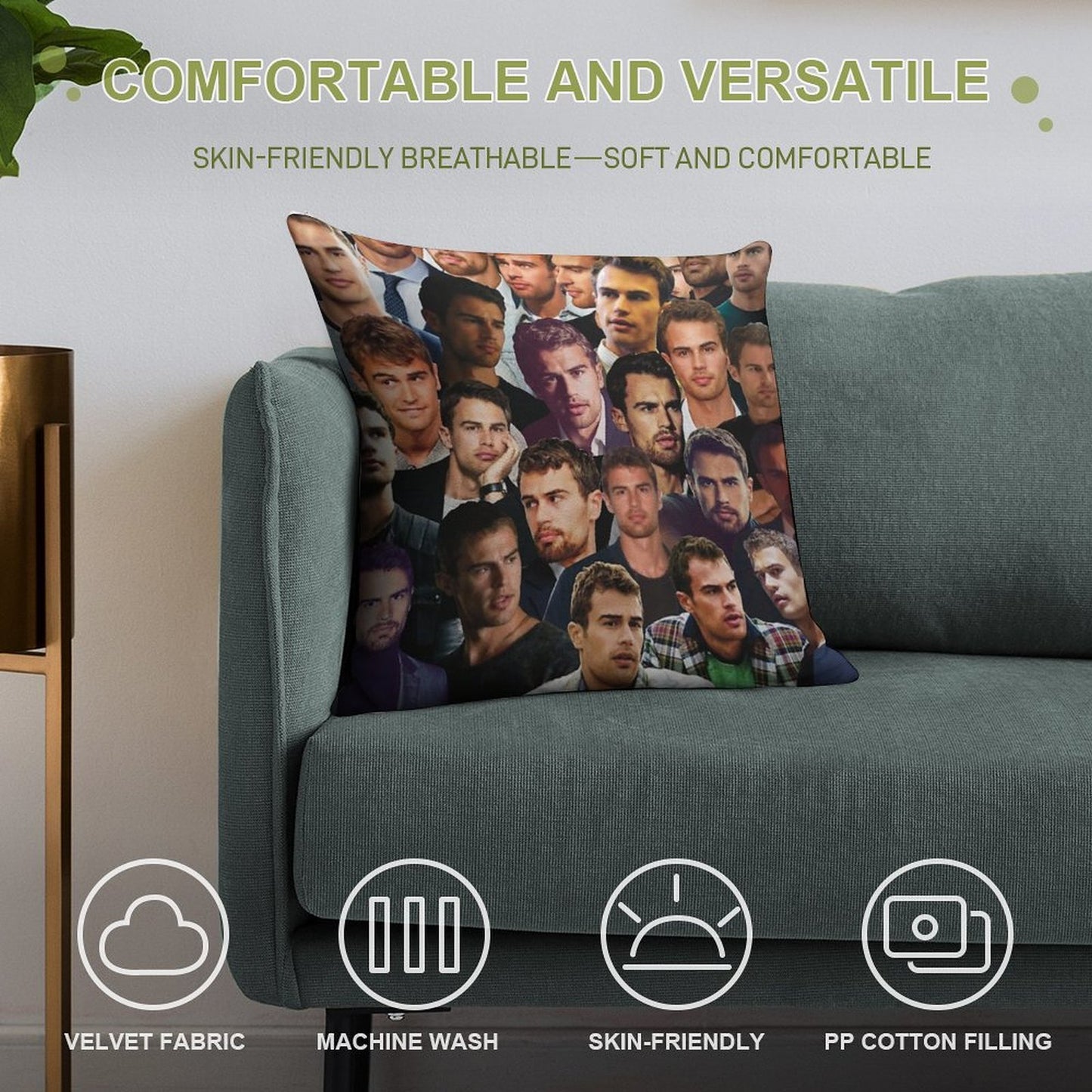 Theo James Photo Collage Soft Ultra-Soft Texture Throw Pillow