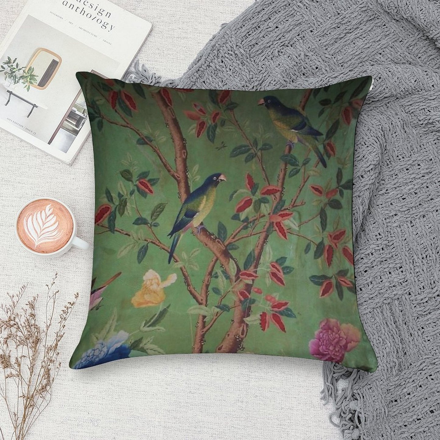 Green Dream Chinoiserie Soft Warmth Comfort Throw Pillow
