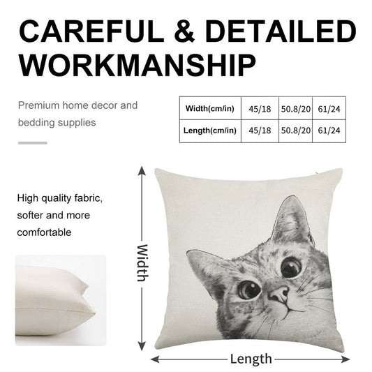 Sneaky Cat Linen Throw Pillow Cover