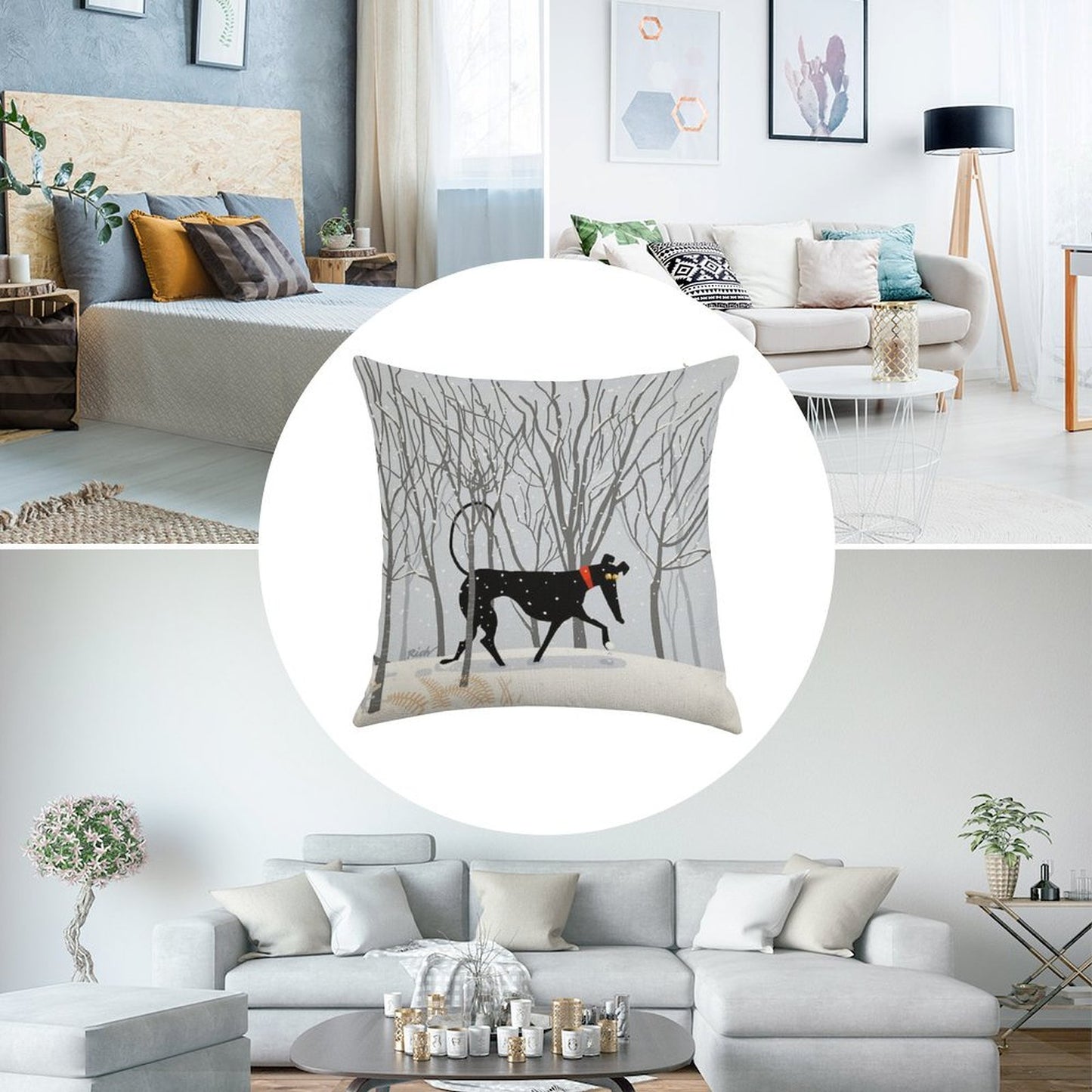Winter Hound Linen Throw Pillow Cover
