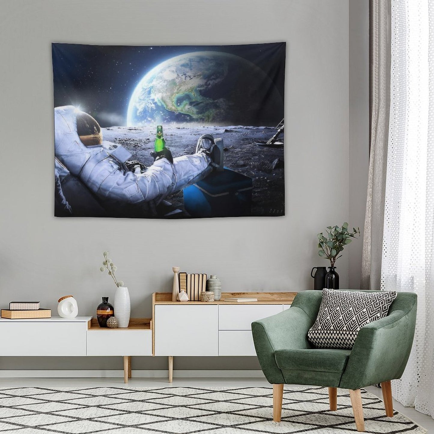 Astronaut on The Moon with Beer Tapestry