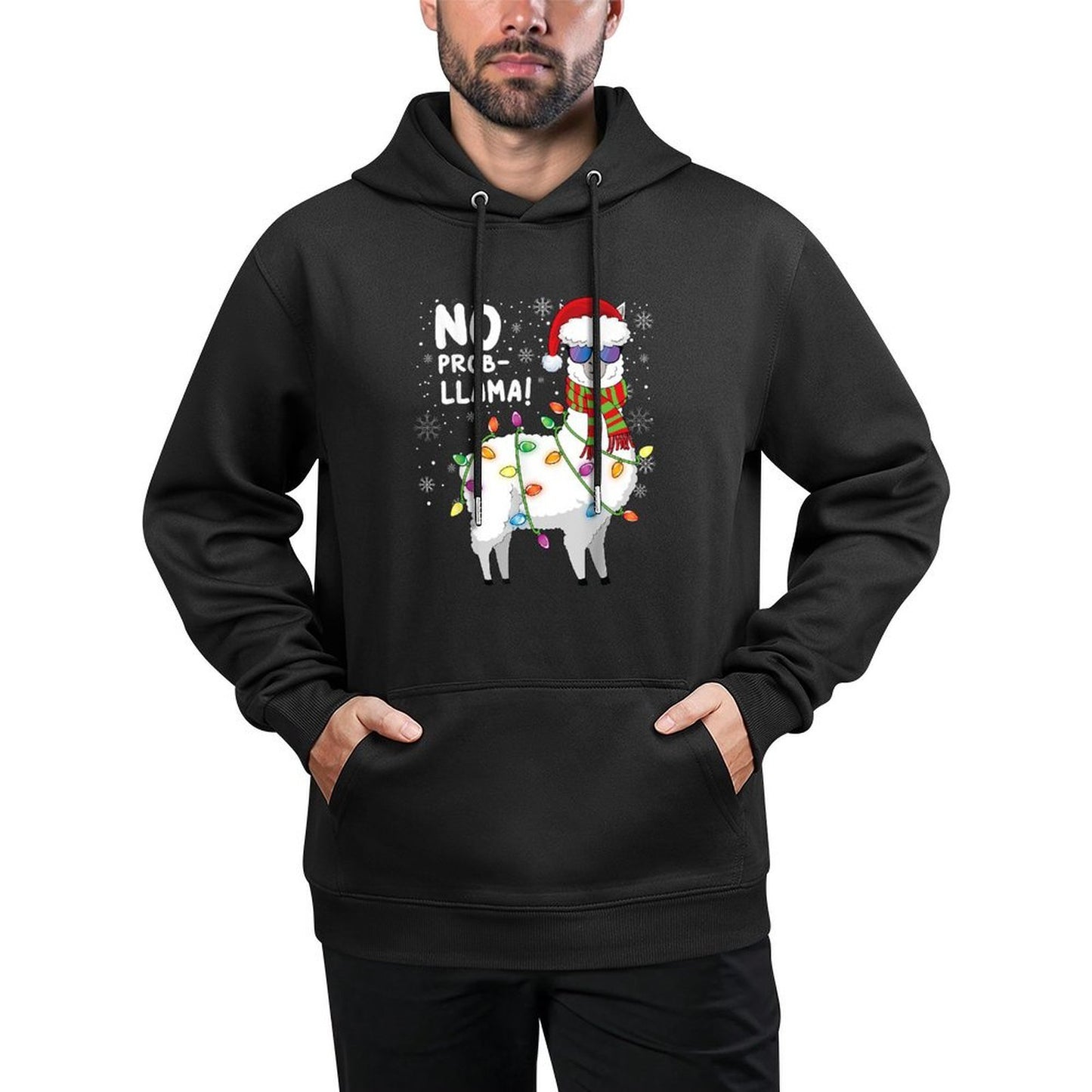 Christmas Llama Funny No ProbLlama Christmas Kangaroo Pocket Hoodie
