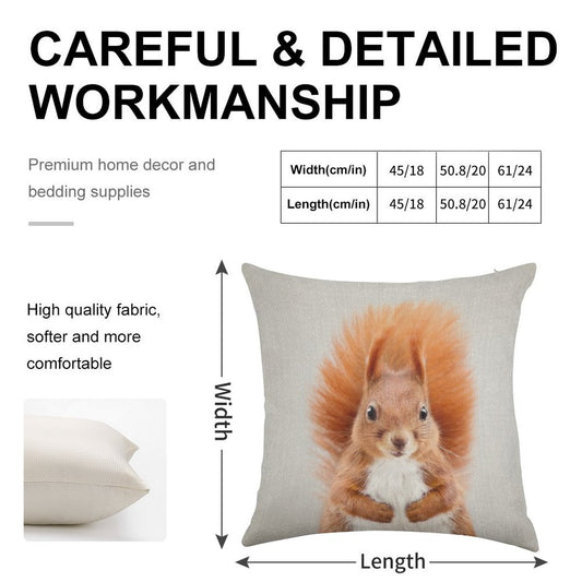 Squirrel 2 - Colorful Linen Throw Pillow Cover