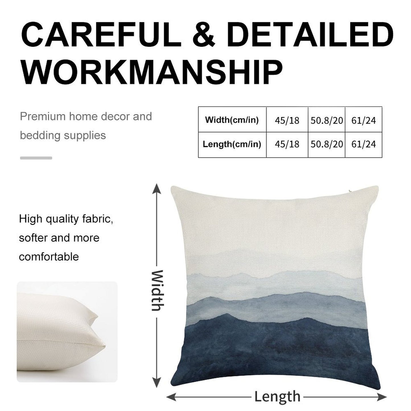 Mountains Ombre  Indigo Abstract Watercolor Linen Throw Pillow Cover
