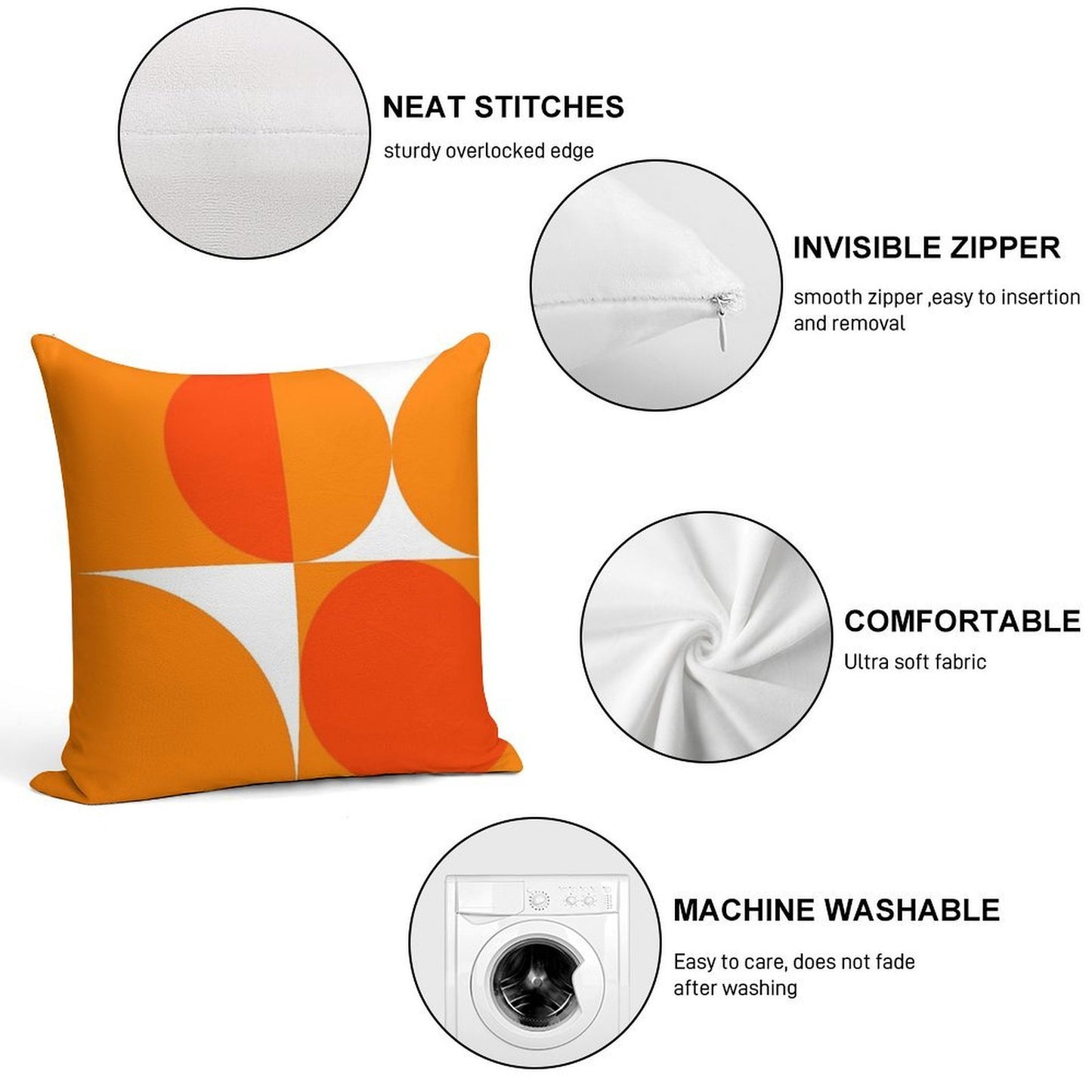 Orange Bauhaus Soft Gift Ready Throw Pillow