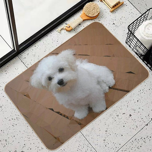Maltese Puppy Low Poly Geometric Triangles Bath Mat