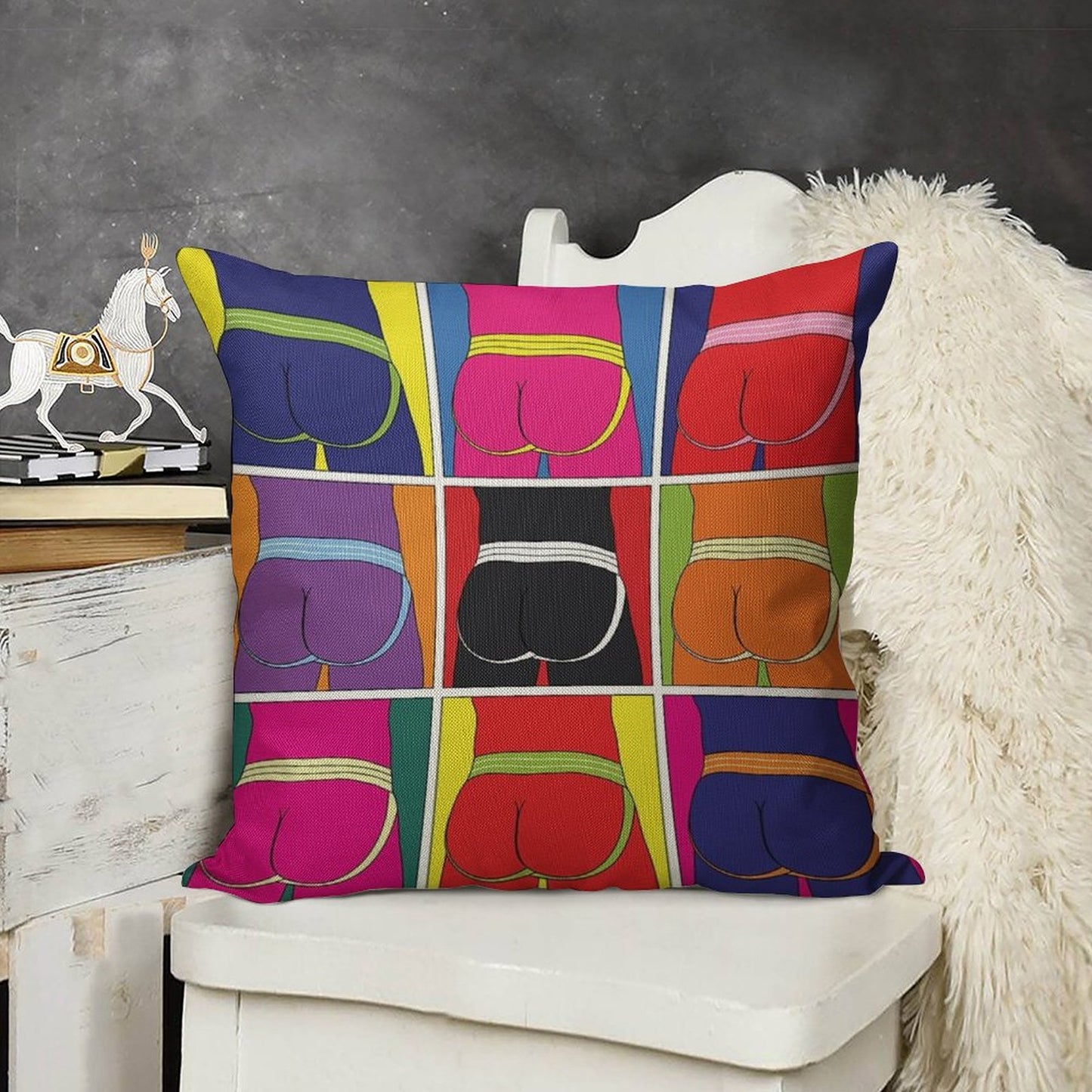 Pop Art Jockstrap Desire Nine Linen Throw Pillow Cover