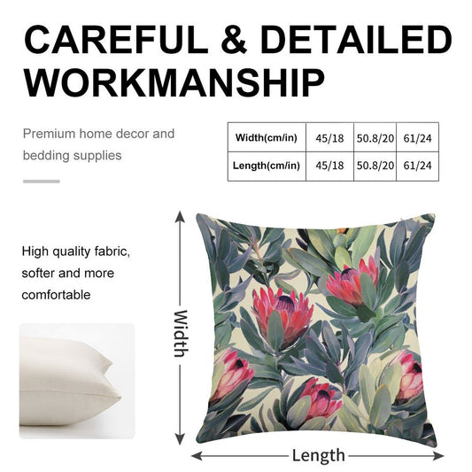 Painted Protea Pattern Linen Throw Pillow Cover