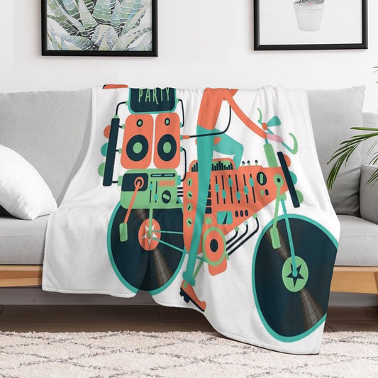 Party Bike. Music And Cycling Throw Blanket