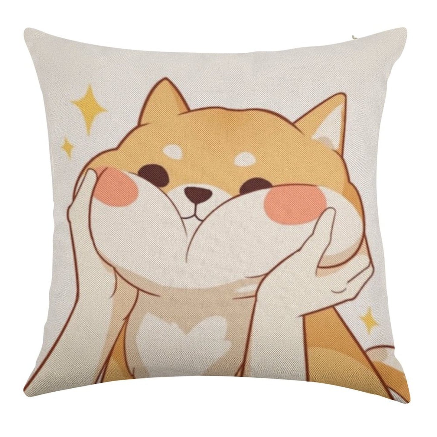 Kawaii Shiba Inu Linen Throw Pillow Cover