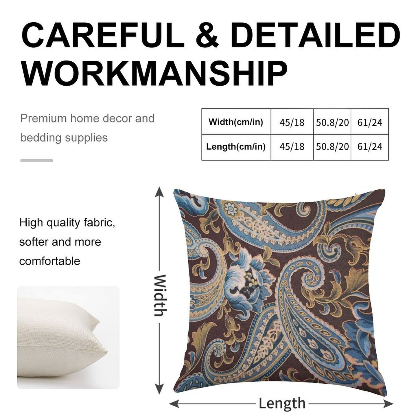 Blue Brown Vintage Paisley Linen Throw Pillow Cover