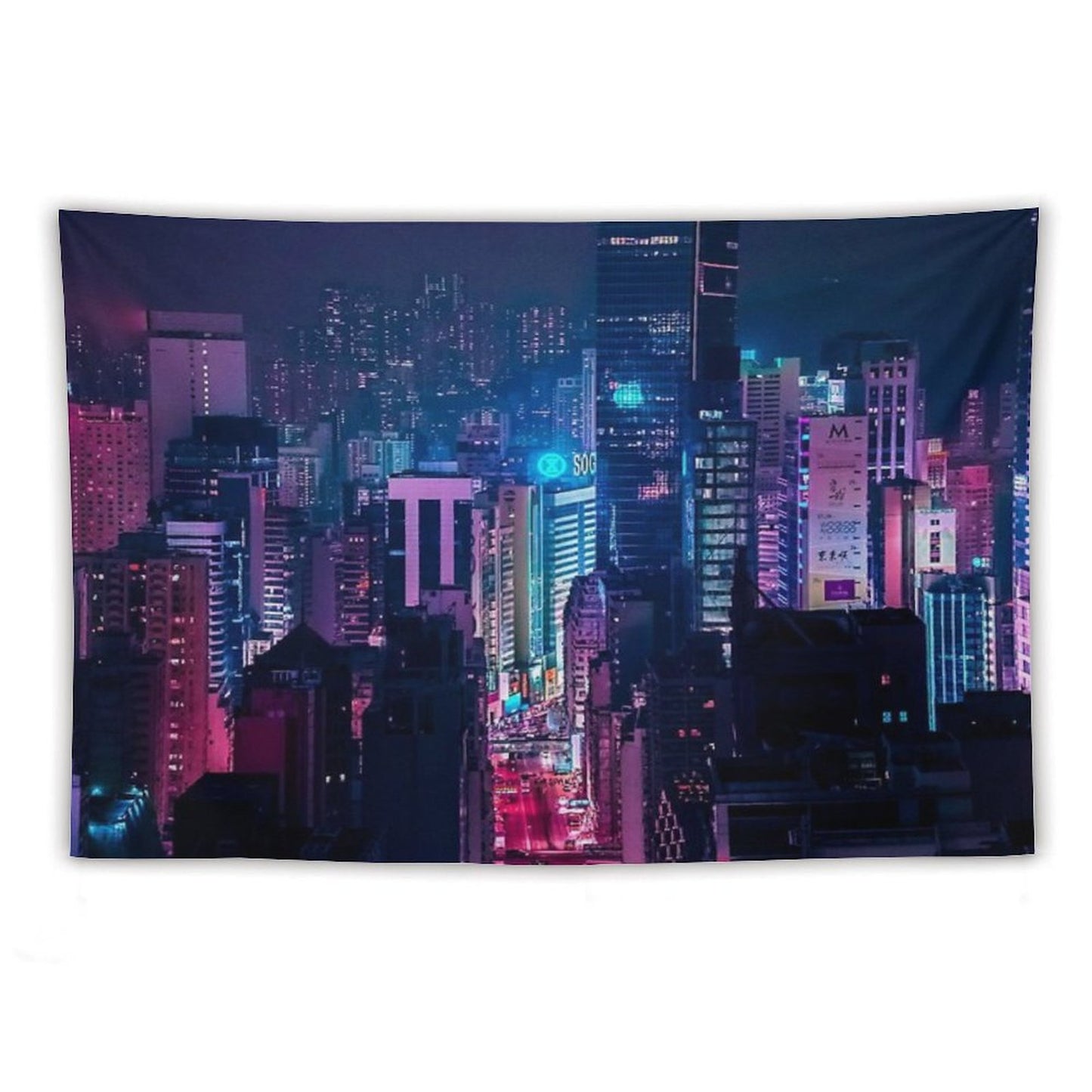Neon City Aesthetic Tapestry