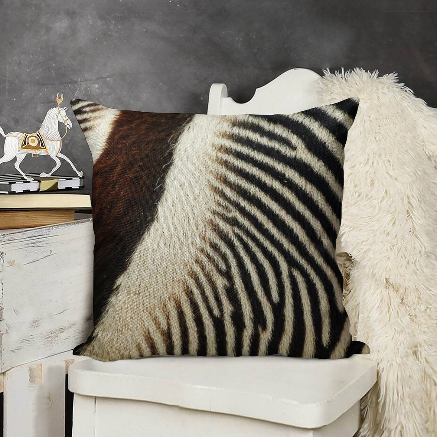 Zebra Caboose Linen Throw Pillow Cover
