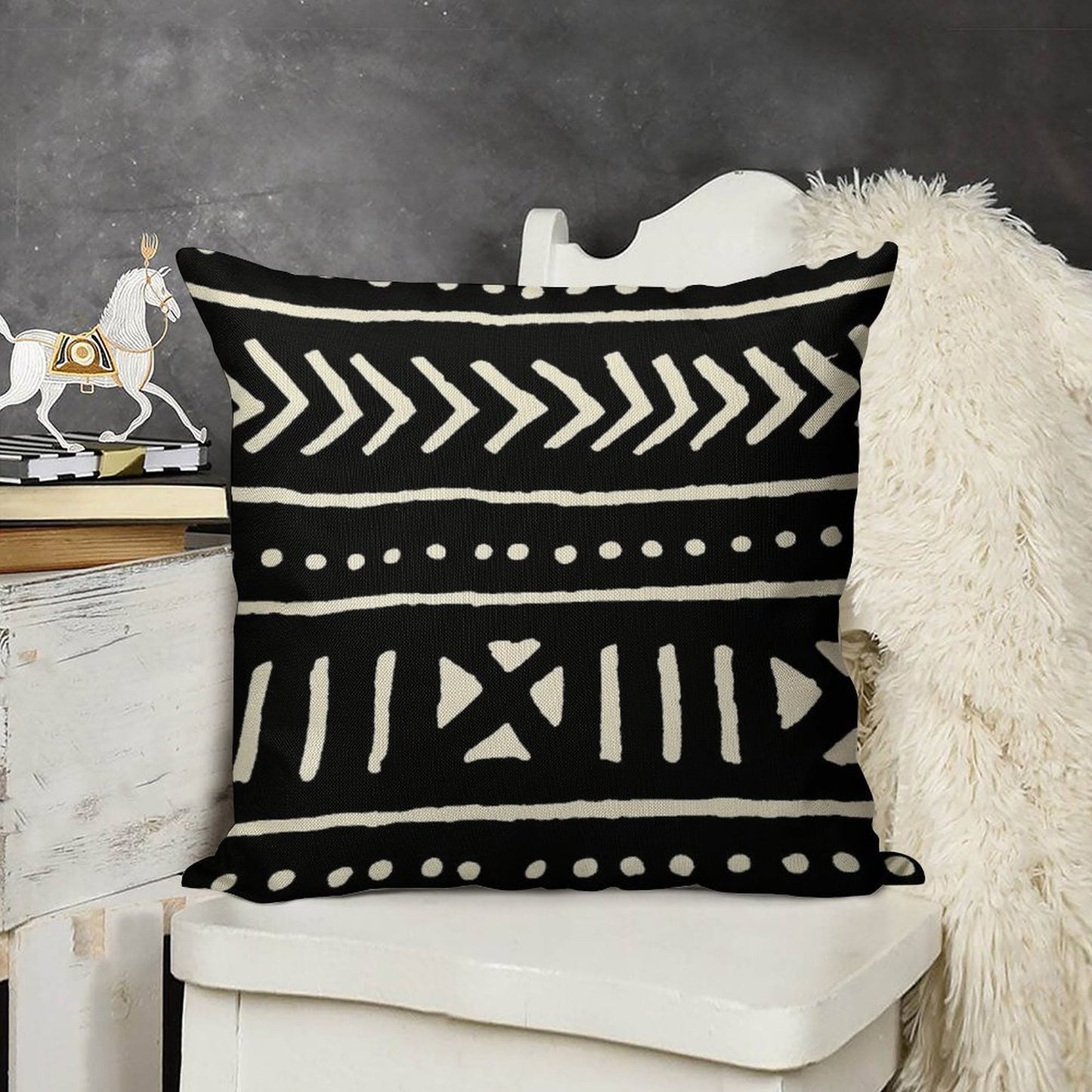African Mud Cloth Black And White Linen Throw Pillow Cover