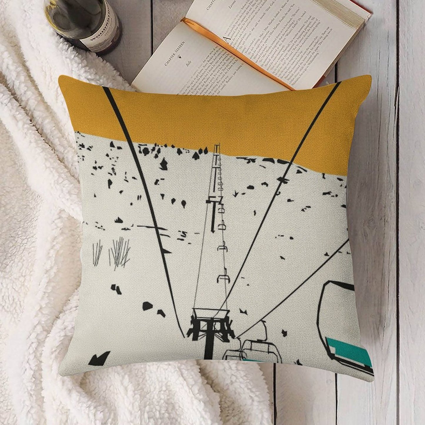 Ski Linen Throw Pillow Cover