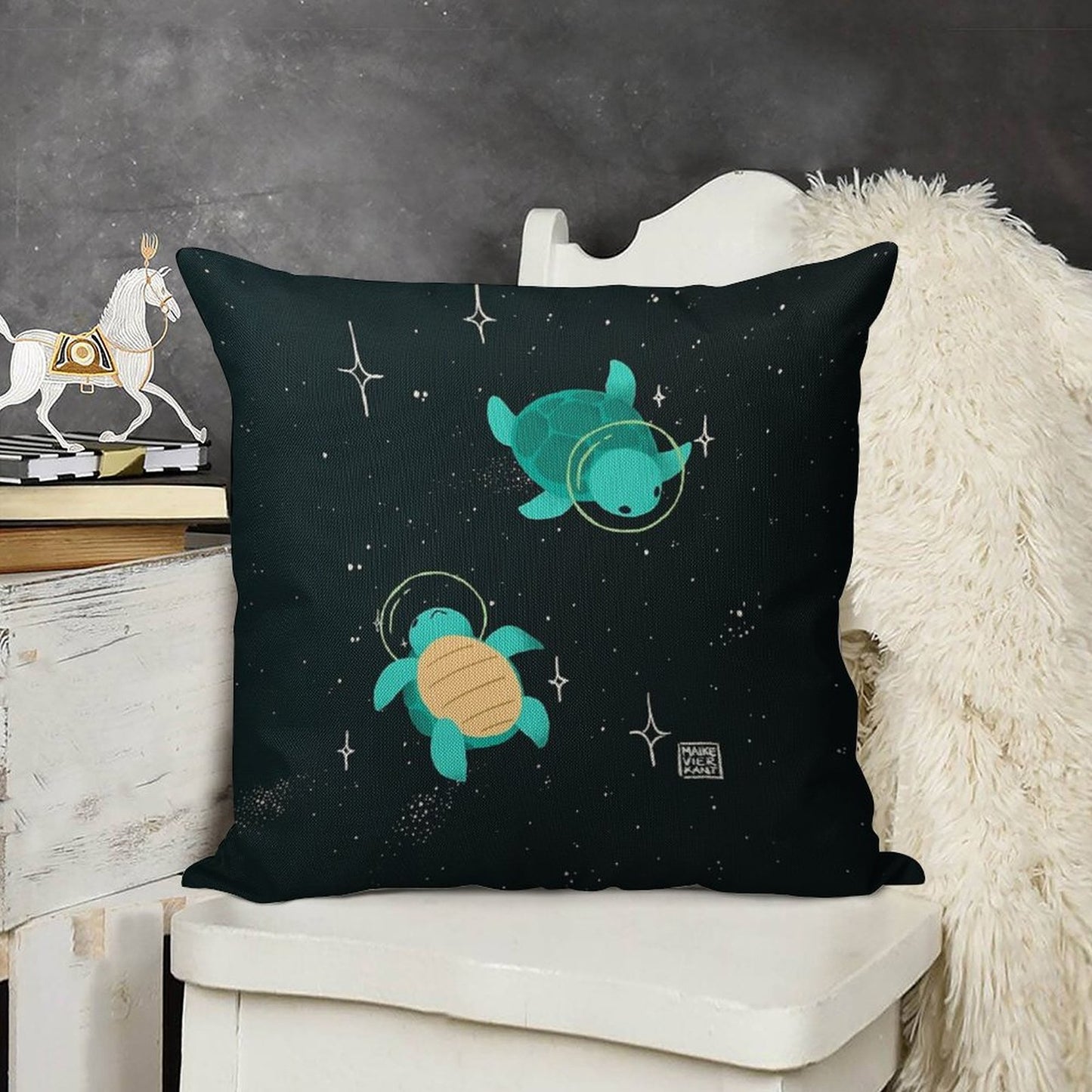 Space Turtles Linen Throw Pillow Cover