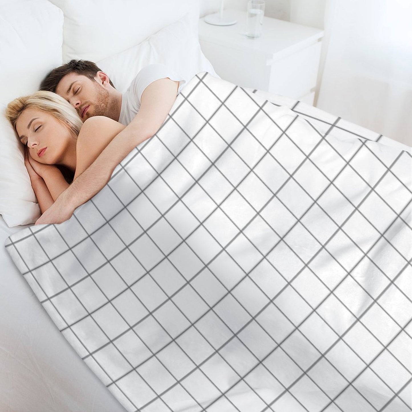 Grid White Gray Throw Blanket