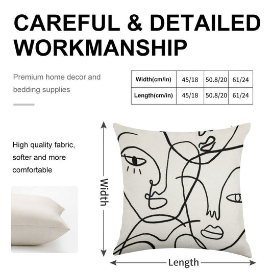 Abstract Faces Linen Throw Pillow Cover