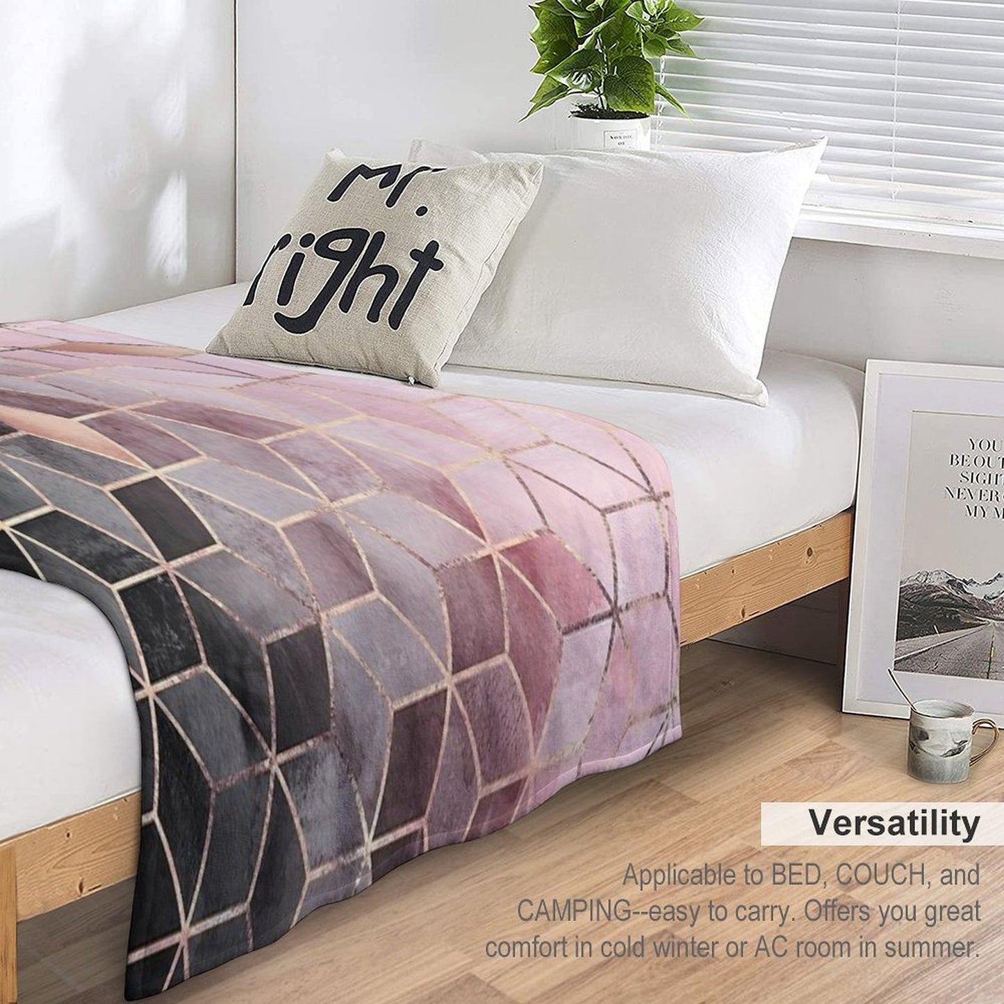 Pink And Grey Gradient Cubes Throw Blanket