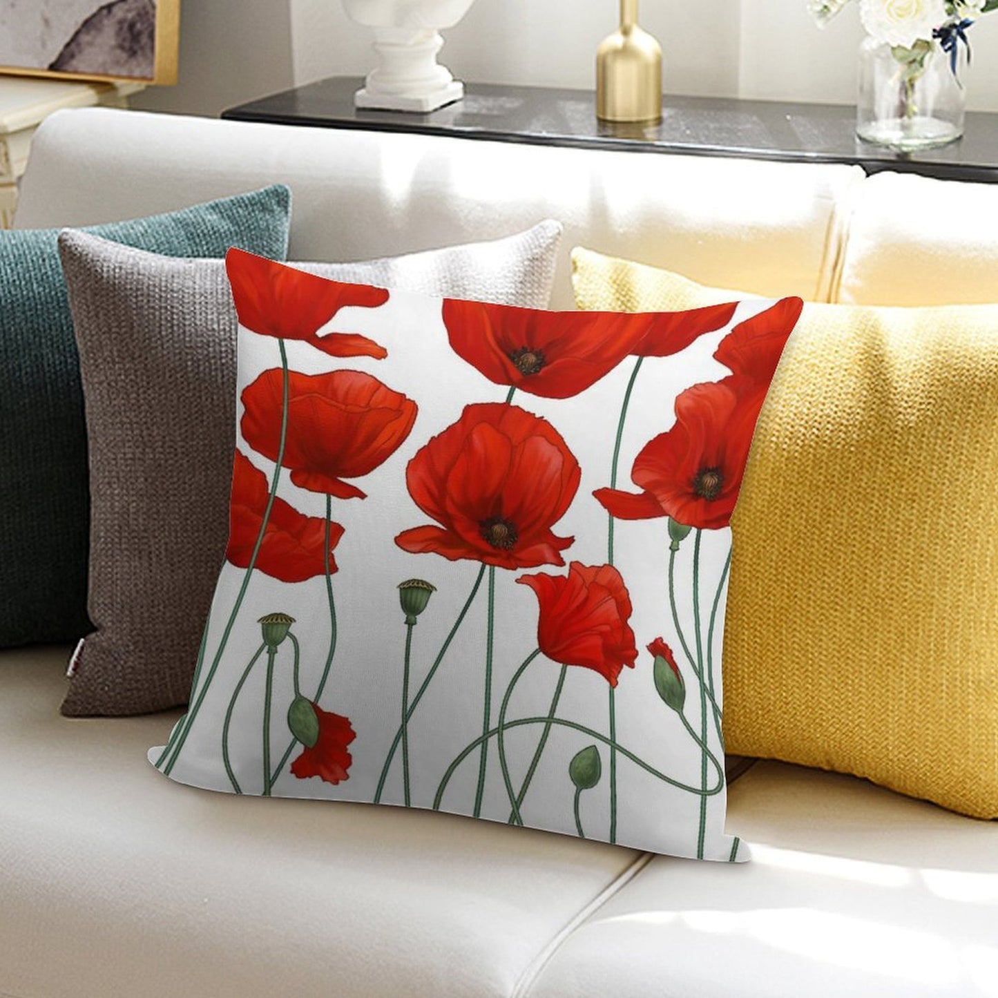 Poppy Stems. Soft Anti-Pilling Throw Pillow