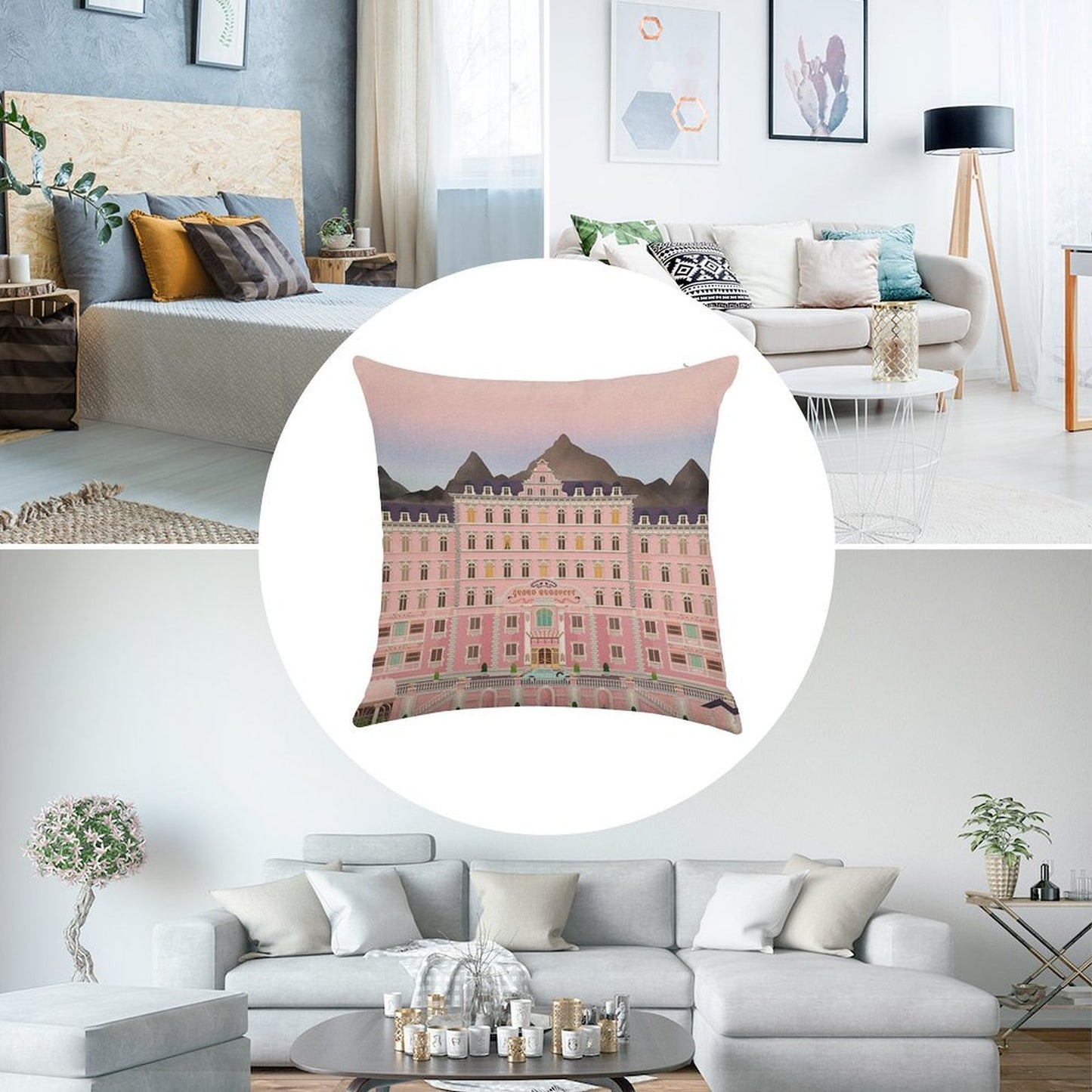 Grand Budapest Hotel Poster Wes Movie Rushmore Linen Throw Pillow Cover