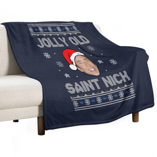 Jolly Old Saint Nick Nicolas Cage Christmas Throw Blanket