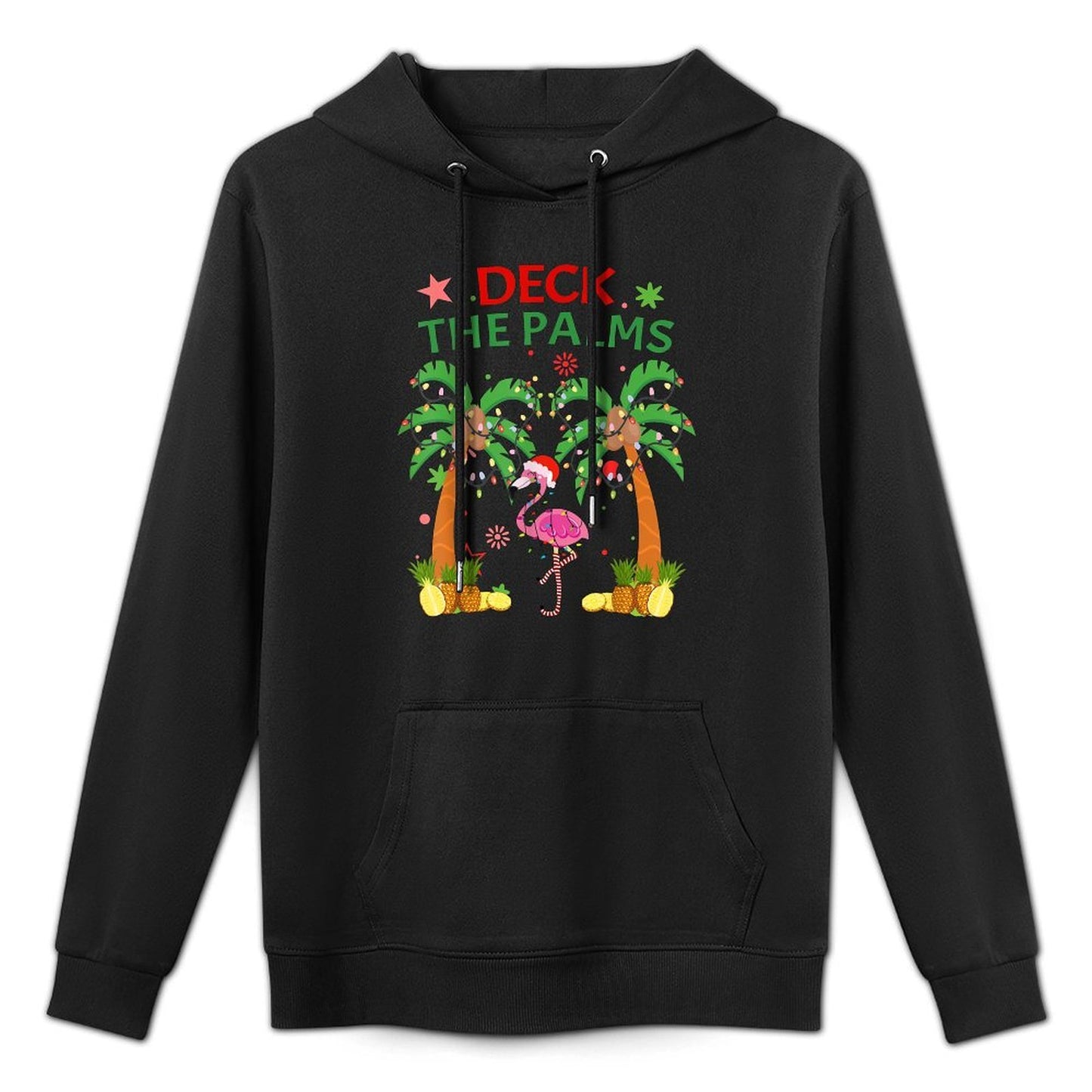 Deck The Palms Pajamas Christmas Florida Flamingo Breathable Fabric Hoodie