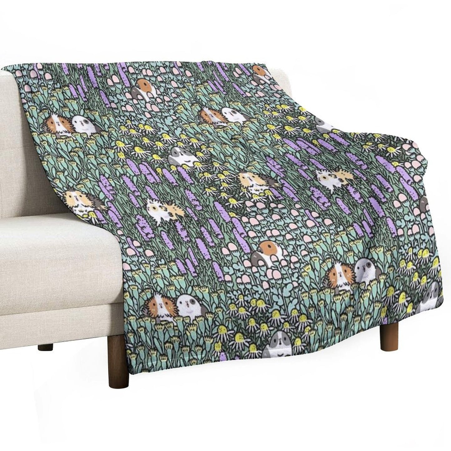 Guinea Pigs And Garden Herbs Pattern Throw Blanket