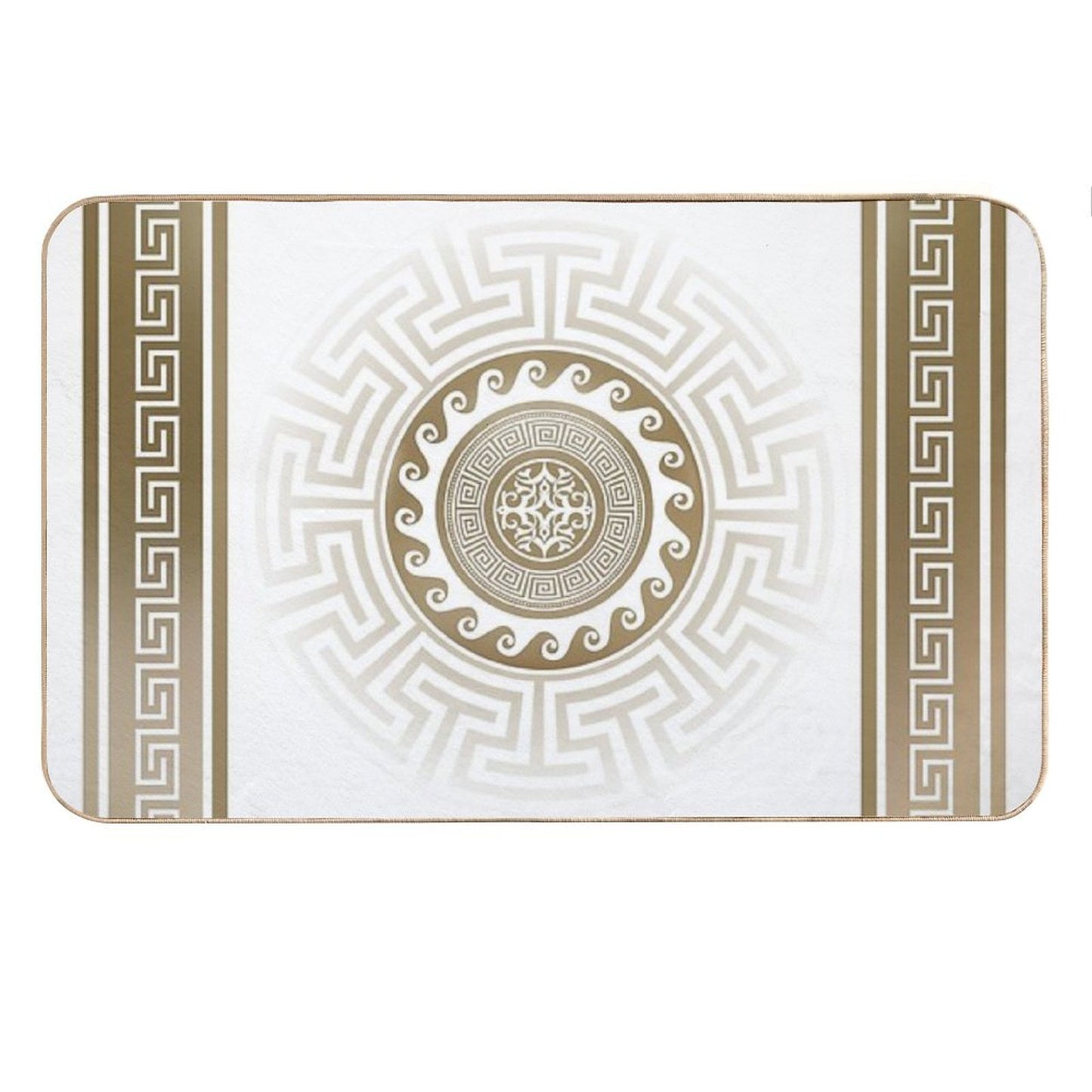 Greek Key Meander Bronze White Bath Mat