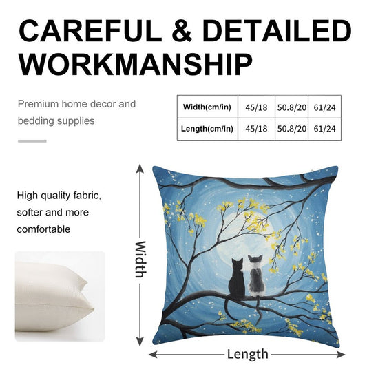 Cats Full Moon Linen Throw Pillow Cover
