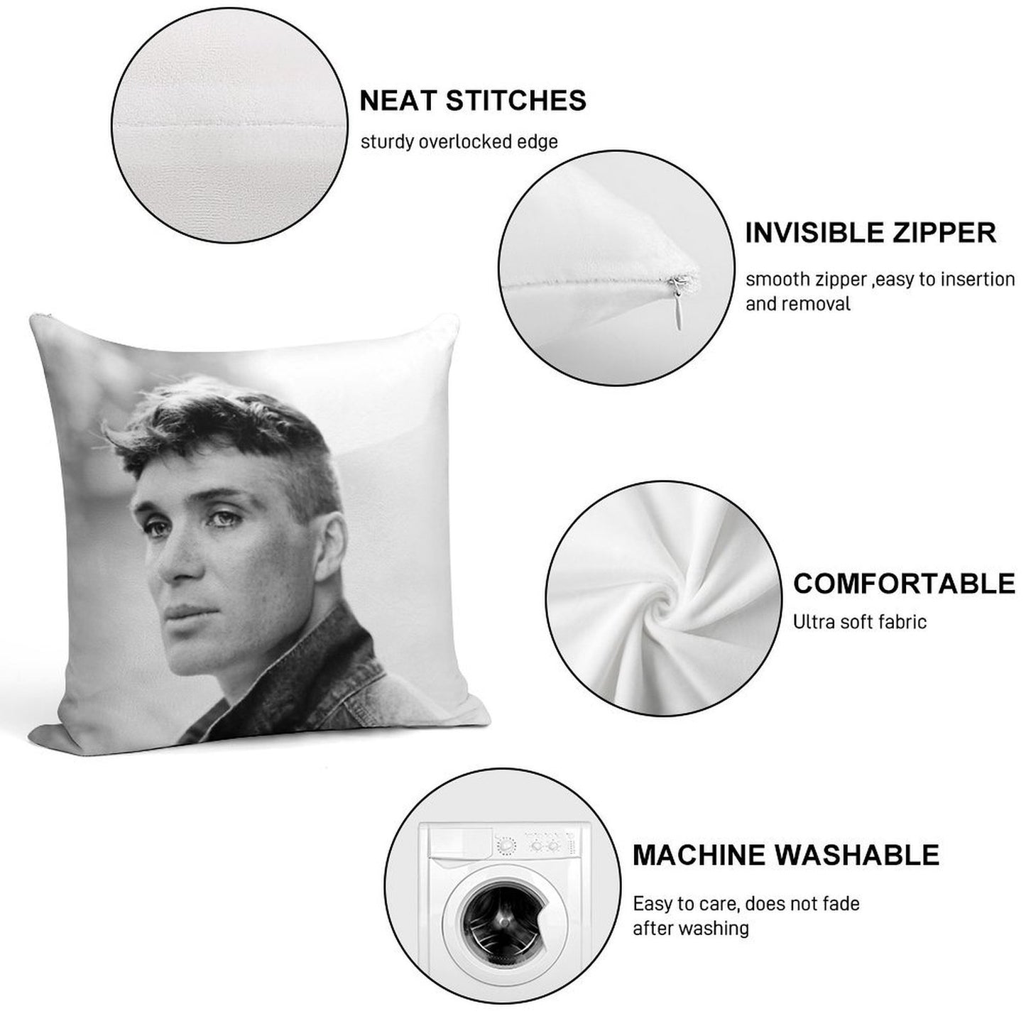 Cillian Murphy Soft Washable Throw Pillow