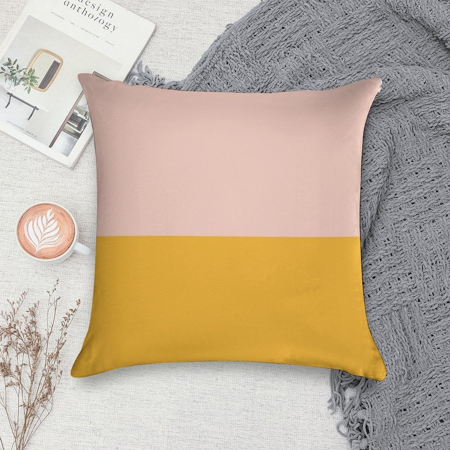 Blush Pink And Mustard Yellow Minimalist Color Block 2 Soft Washable Throw Pillow