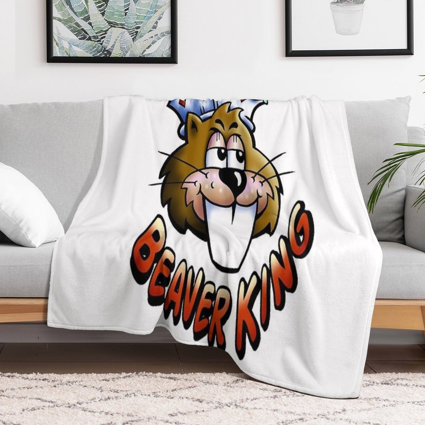 Beaver King - Red Text Throw Blanket